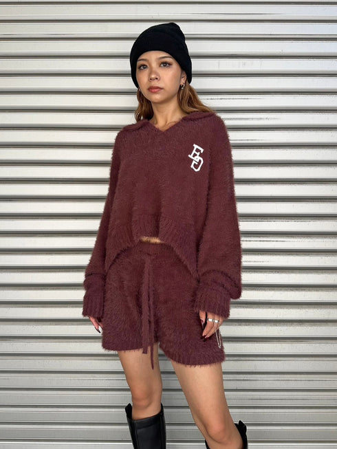 ロゴ刺繍シャギーニットトップス